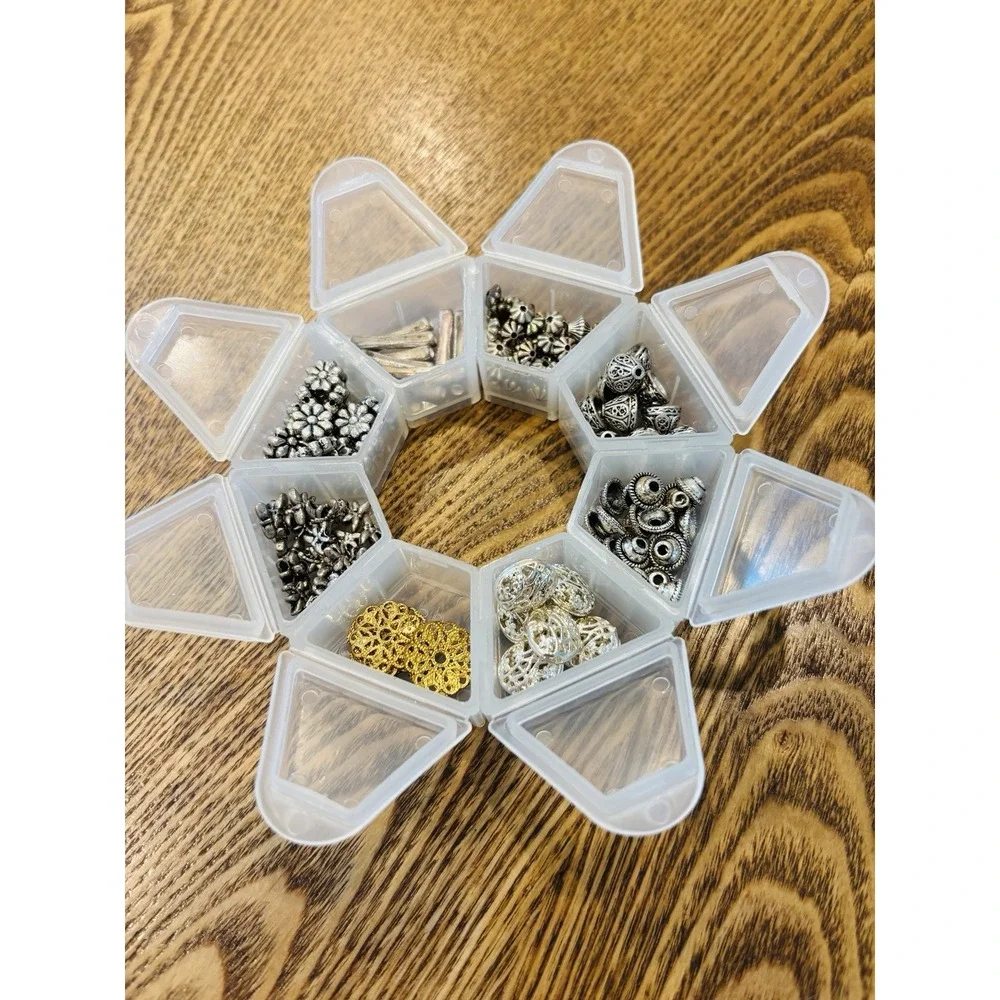 New Jewelry Making Lot Silvertone Assorted Findings Metal Spacer Beads & Rounds